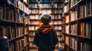 boy in library