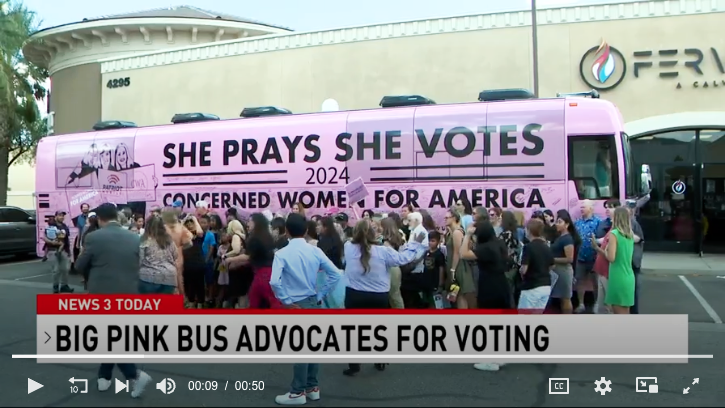 ‘Big, Pink Bus’ rolls into Las Vegas to encourage women to vote in upcoming election