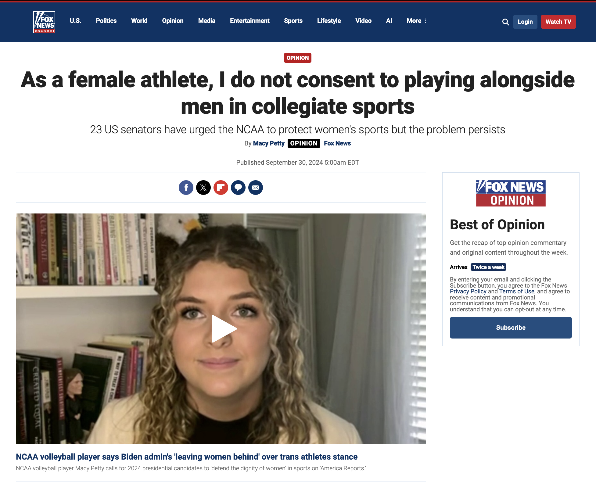 As a female athlete, I do not consent to playing alongside men in sports